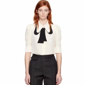 Chloe Cream Silk Blouse with Black Tie 38